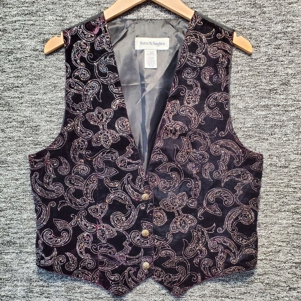 Vintage 90s Norton McNaughton Velvet Paisley Vest Size 12 Whimsigoth Glitter USA